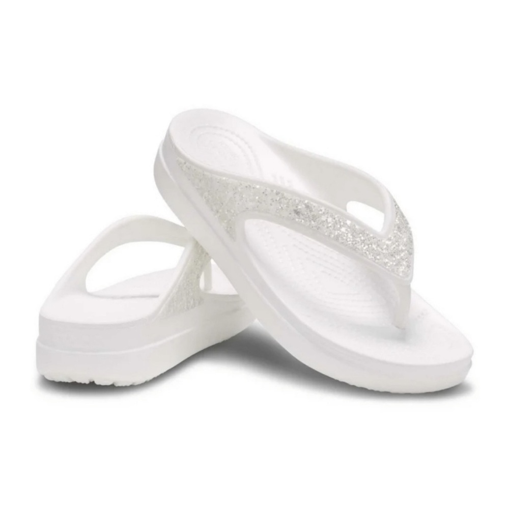Crocs Women's Sloane Glitter Flip Flop Wedge Sandals White NWT